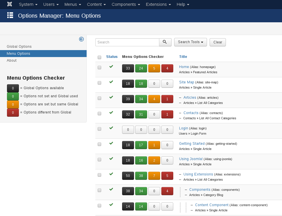 options manager menu options